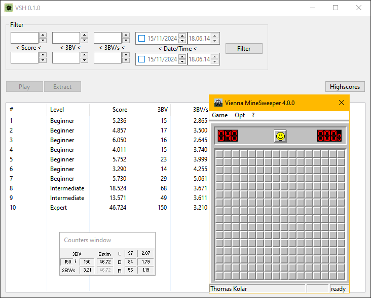 Vienna MineSweeper and VSH running on Windows