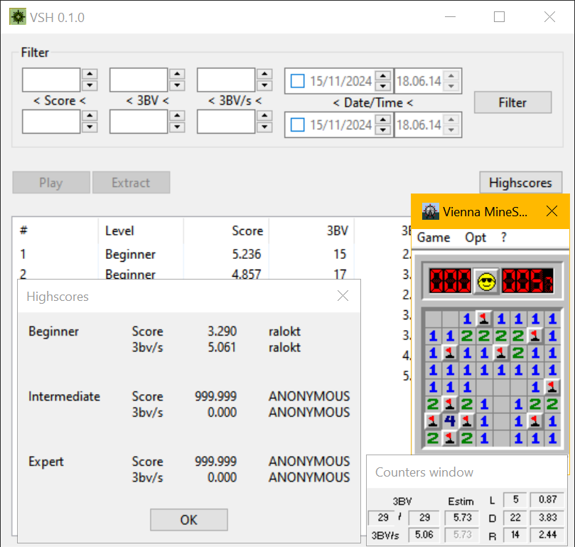 Vienna MineSweeper and VSH running on Windows